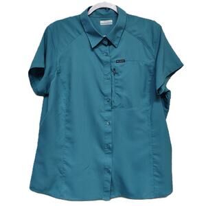 Columbia Silver Ridge Utility Hiking Shirt XL Blue Teal Short Sleeve Mesh Vent